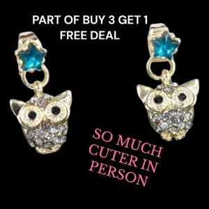 🦉🍂OWL Cute Earrings - Blue & Clear stones - NWOT🍂🦉